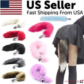 False Fox Tail With Metal Anal-Butt Plug Buttplug Cosplay Game Toy Games Romance (Color: Pink)